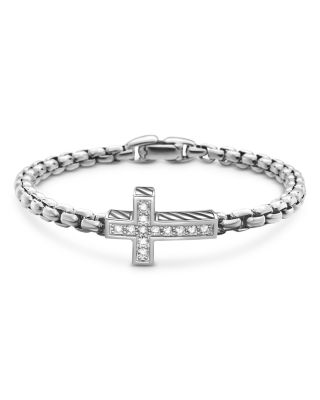 David Yurman - Men's Cross Station Bracelet in Sterling Silver with Diamonds, 5mm