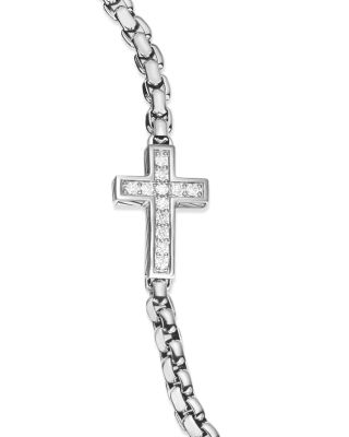Men's Cross Station Bracelet in Sterling Silver with Diamonds, 5mm