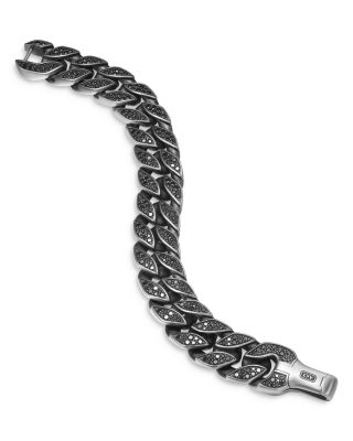 Curb Chain Bracelet in Sterling Silver with Black Diamonds, 18mm
