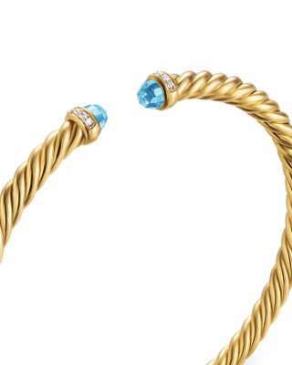 Cablespira Flex&reg; Bracelet in 18K Yellow Gold with Blue Topaz and Diamonds, 4mm