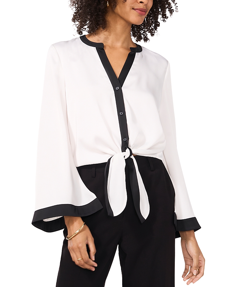 Shop Vince Camuto Button Front Tie Hem Top In New Ivory