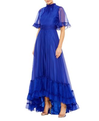 Mac Duggal - High Neck Flutter Sleeve High Low Hem Gown