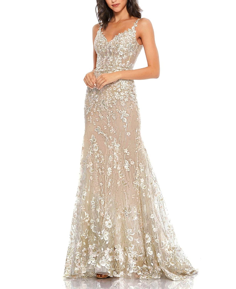 Mac Duggal Illusion Embroidered Sequin Sleeveless Gown In Nude Multi