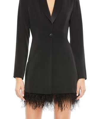 Feathered Trim Tuxedo Dress
