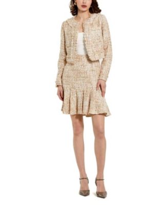  High Waist Box Pleat Boucle Mini Skirt