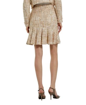  High Waist Box Pleat Boucle Mini Skirt