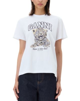 GANNI - White Basic Jersey Leopard Relaxed Tee