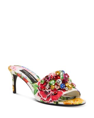 Dolce & Gabbana - Women's Crystal Embellished Flower Print High Heel Sandals