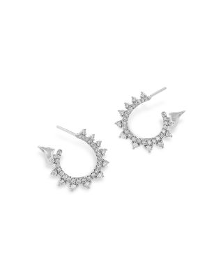 Diamond Spiral Huggie Hoop Earrings in 14K White Gold, 1.00 tcw