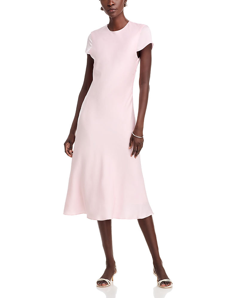 Toccin Luciana Short Sleeve Satin Slip Dress In Light Pink In Pink
