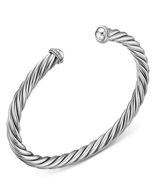 Men's Cable Cuff Bracelet in Sterling Silver with Pav&eacute; Diamonds, 6mm