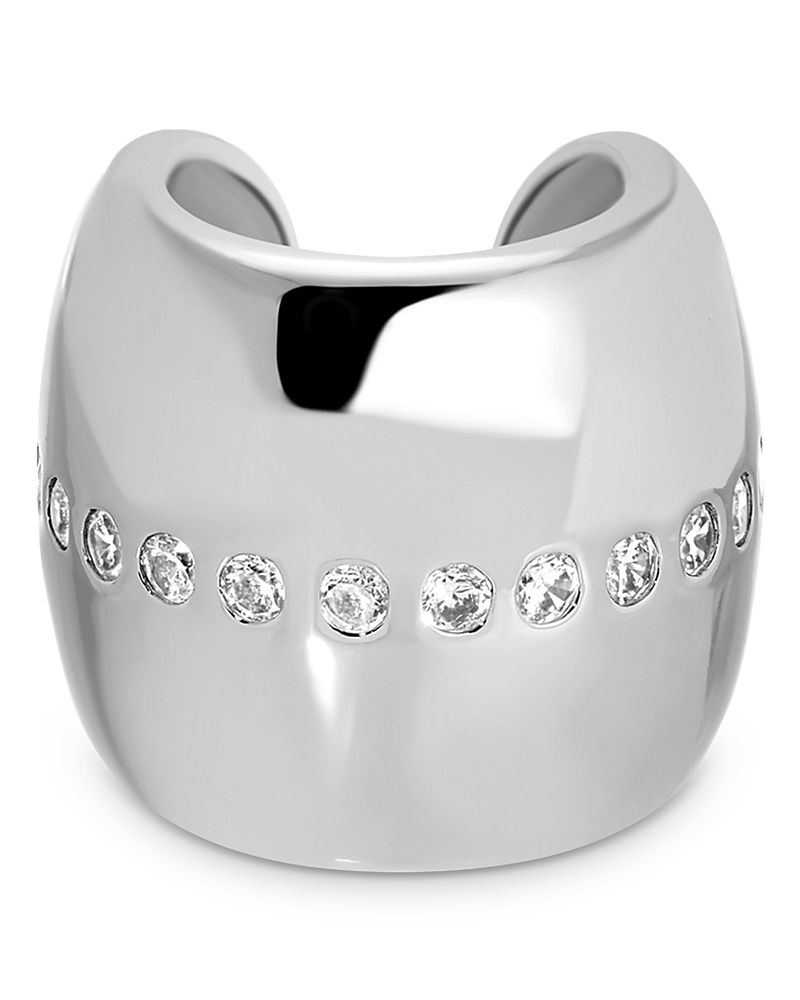 Ettika Plated Center Crystal Line Chunky Cuff Earrings In Silver