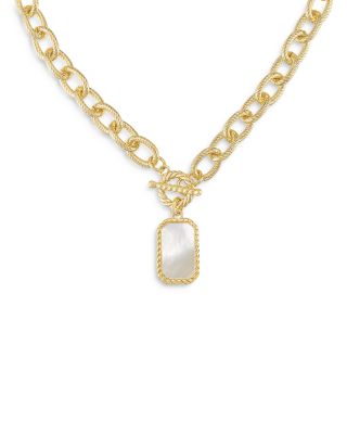 Mother Of Pearl Chain Link Pendant Necklace in 18K Gold Plated, 17"