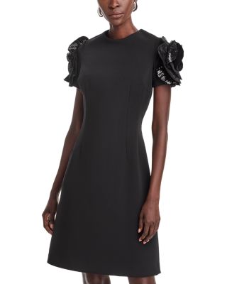 Teri Jon by Rickie Freeman - Stretch Crepe Sequin Flower Short Sleeve Sheath Dress