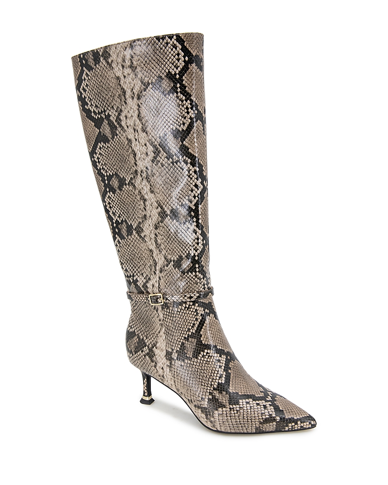 Kenneth Cole Utah Pointed Toe Knee High Boot In Taupe Snake