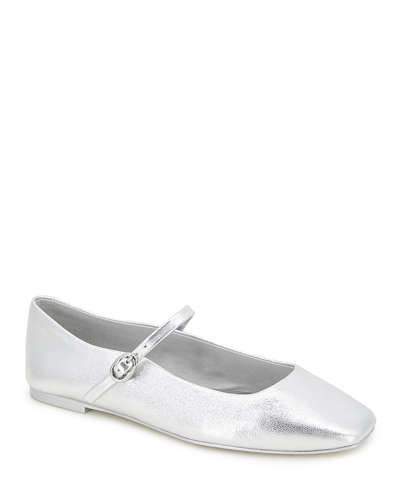 Kenneth Cole Jasper Mary Jane Flat In Silver Leather