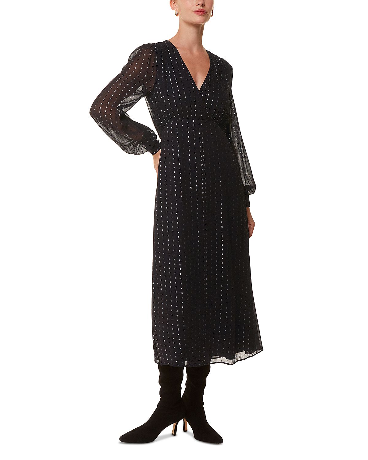 Whistles Metallic Stripe Midi Dress