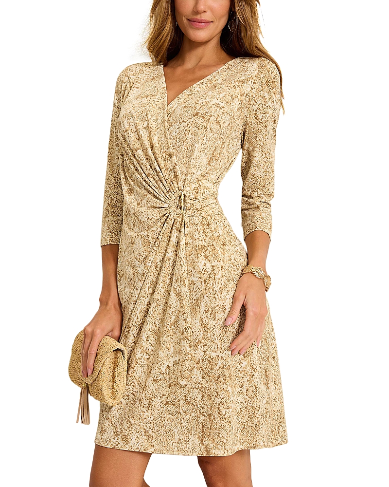 Tommy Bahama Clara Playa Python Faux-wrap Dress In Travertine