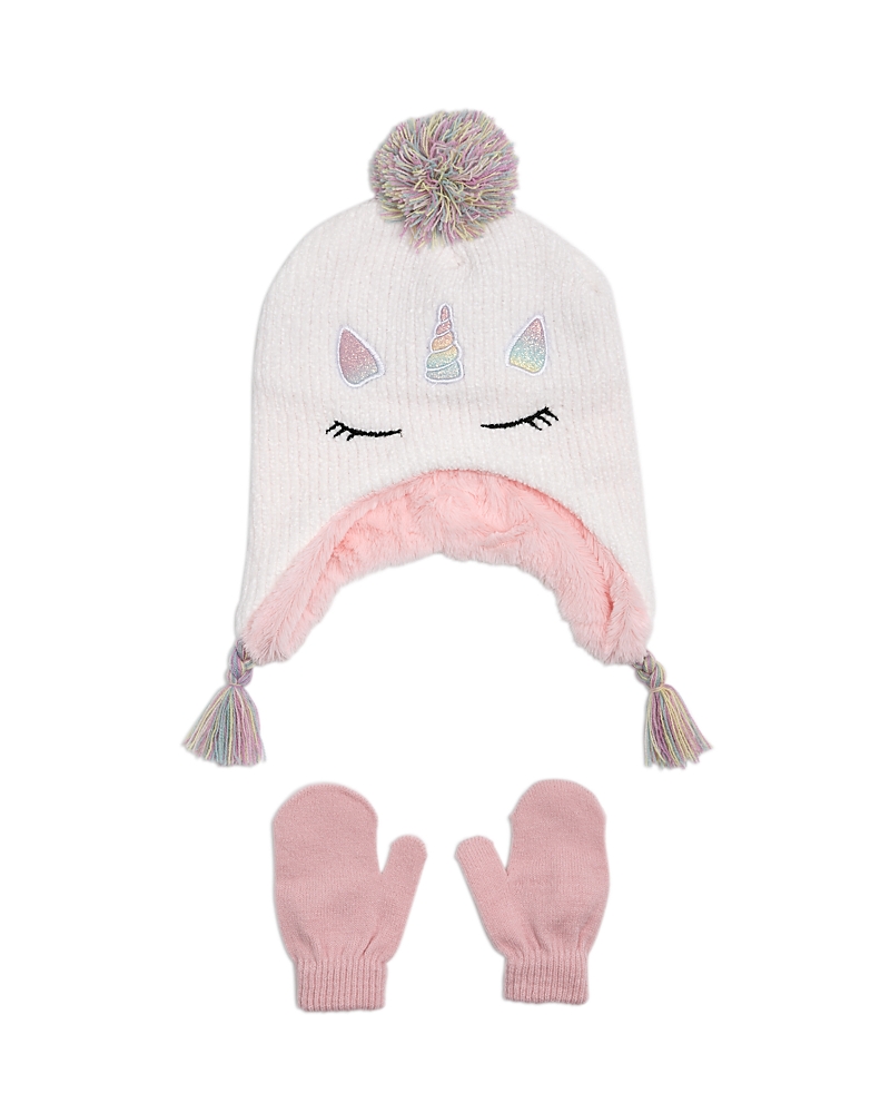 Shop Capelli Girls' Sweet Unicorn Faux Fur Earflap Hat & Mittens - Little Kid In Ivory