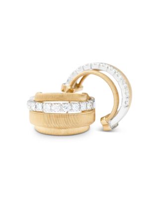 18K Yellow Gold Masai Diamond Huggie Hoop Earrings
