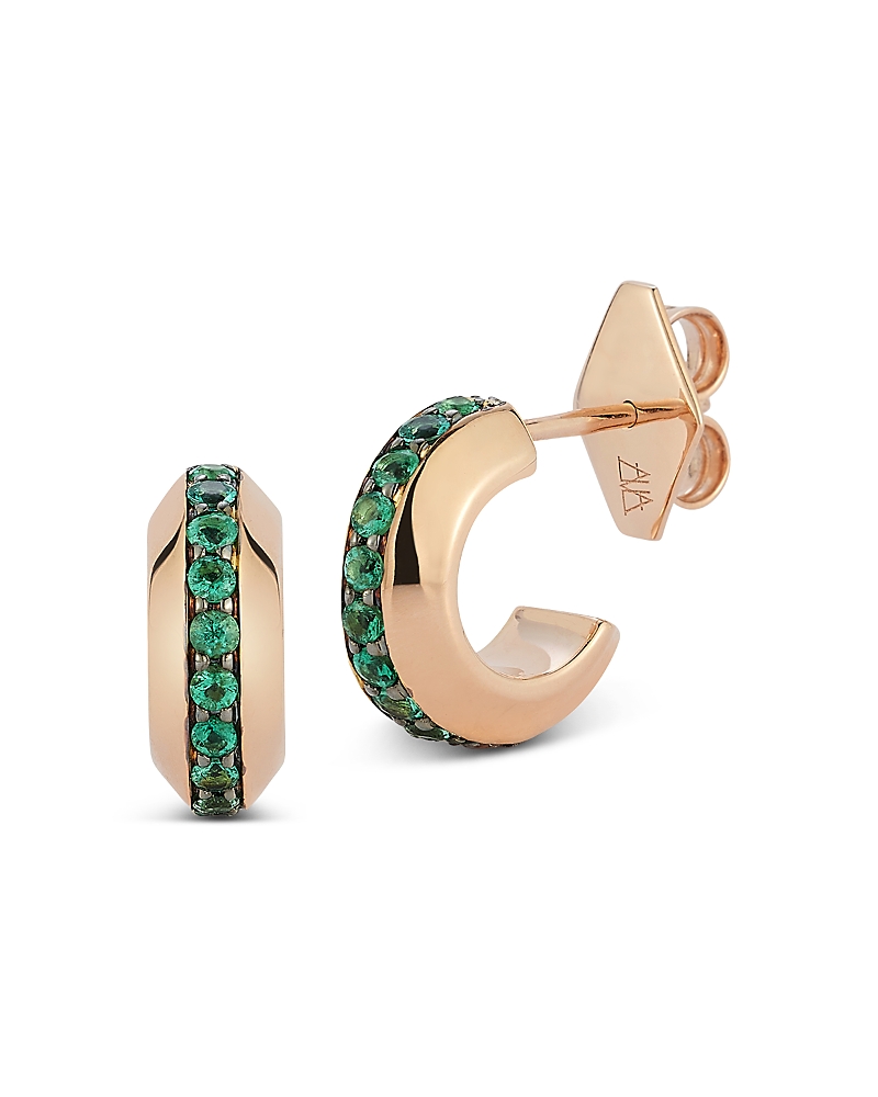Walters Faith 18k Rose Gold Emerald Knife Edge Grant Huggie Earrings In Green/pink