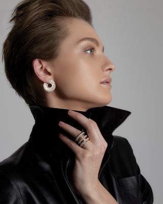 18K Rose Gold Diamond Clive Spiral Hoop Earrings