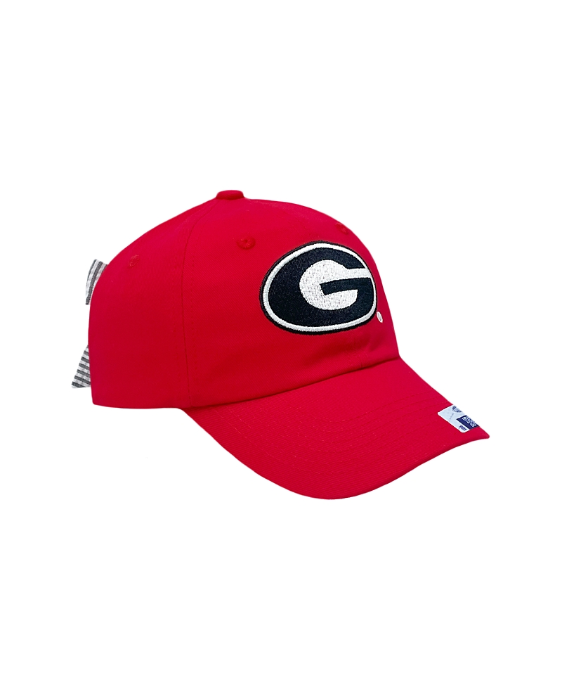Bits & Bows Girls' Officially Licensed Georgia Bow Baseball Hat - Baby, Little Kid, Big Kid In Red/black