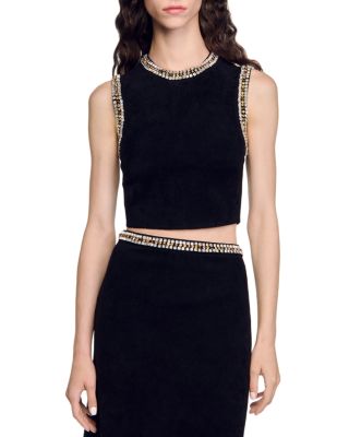 Sandro - Magda Beaded Crop Top