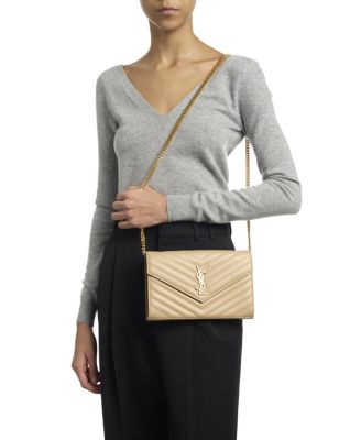 SAINT LAURENT Classic Cassandre Chain Wallet in Grain De