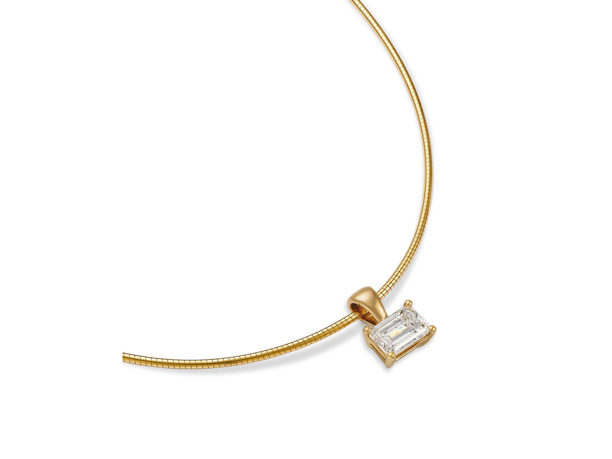 Certified Lab Grown Diamond Emerald Cut Omega Chain Pendant Necklace in 18K Yellow , 2.0 tcw — Image 3