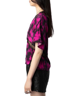 Silk Lace Trim Printed Top