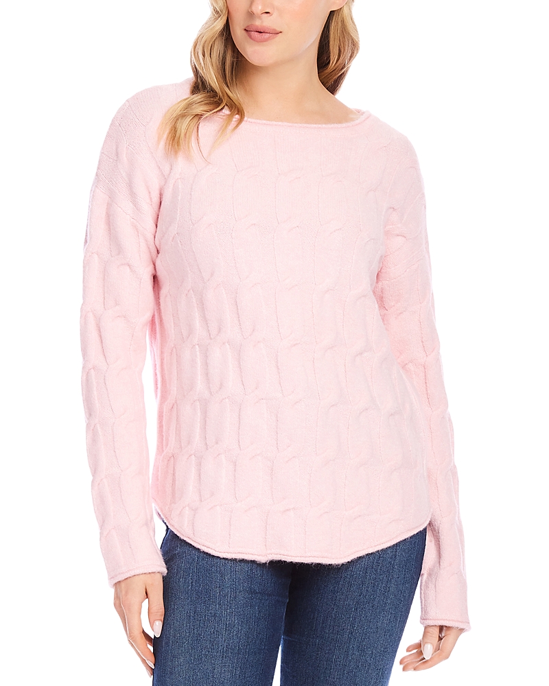 Shop Karen Kane Cable Knit Shirttail Sweater In Pink
