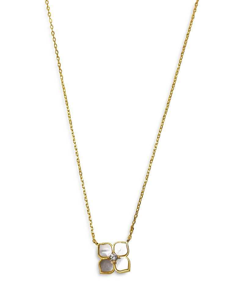Argento Vivo Cubic Zirconia & Mother Of Pearl Flower Pendant Necklace In 18k Gold Plated Sterling Silver, 16-18 In Gold