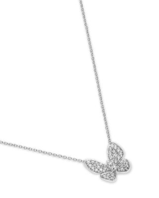 Diamond Pav&eacute; Cut Butterfly Pendant Necklace in 14K Rose Gold, 0.33 tcw