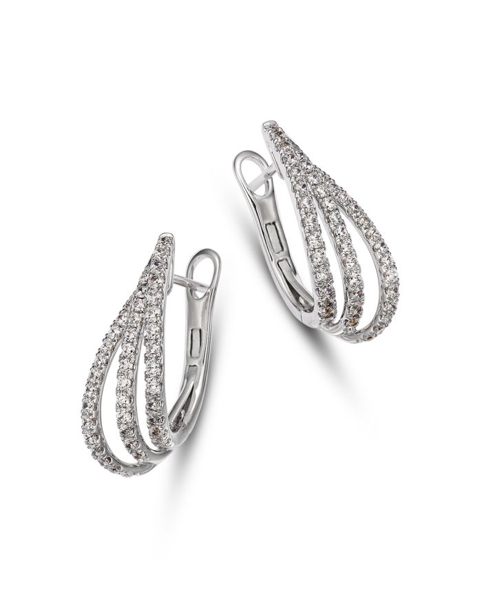 Diamond Pavé Cut Geometric Spiral Hoop Earrings in 14K White Gold, 1.75 tcw