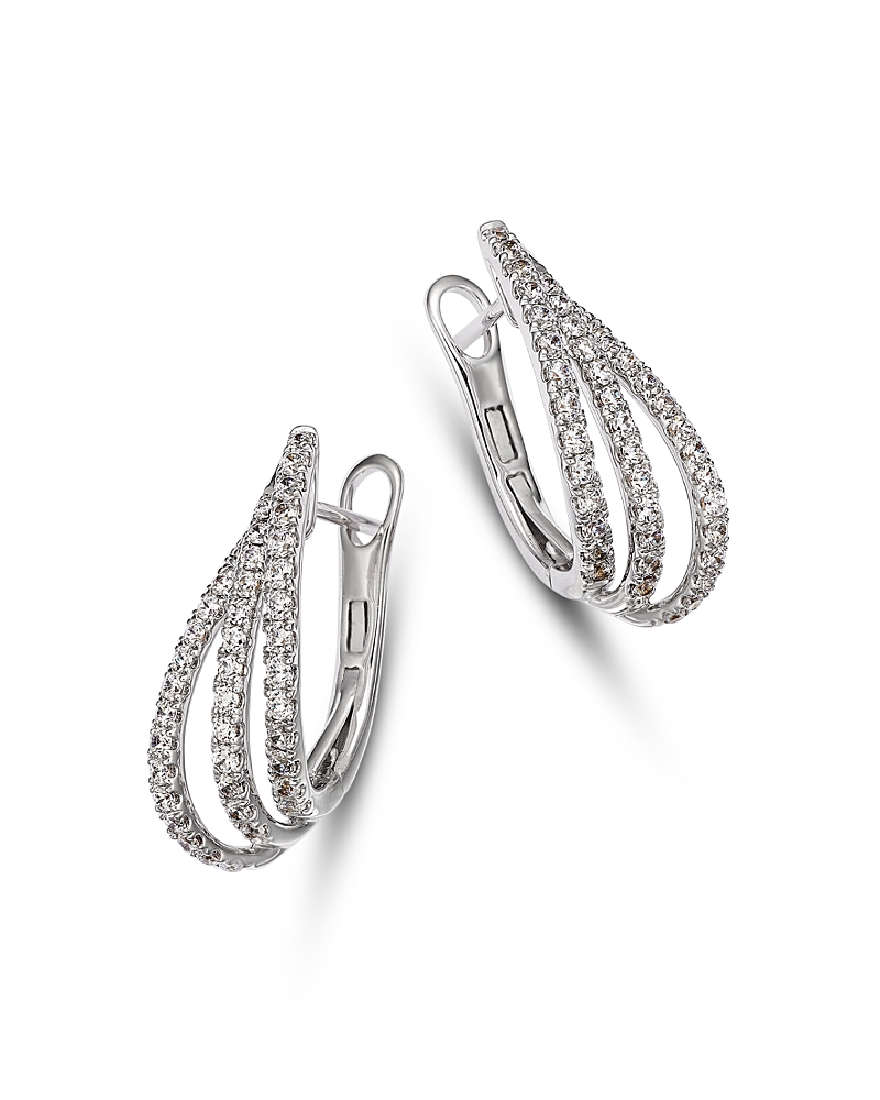 Bloomingdale's Fine Collection Diamond Pave Cut Triple Twist Oval Hoop Earrings in 14K White Gold, 1.1 tcw