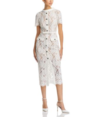 Self-Portrait - White Lace Button Midi Dress