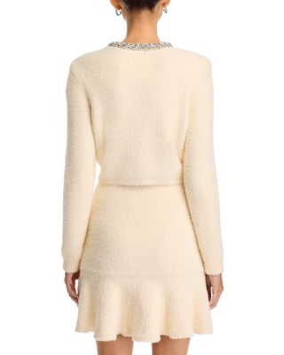 Cream Rhinestone Trim Knit Cardigan