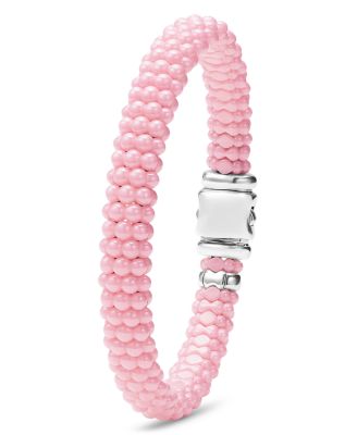Sterling Silver Pink Caviar Pink Ceramic Beaded Bracelet