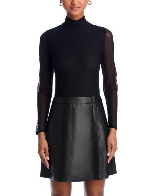 Alice and Olivia Chara Long Sleeve Mesh & Faux Leather Mini