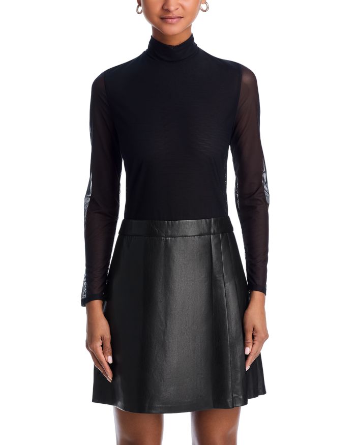 Chara Long Sleeve Mesh & Faux Leather Mini Dress