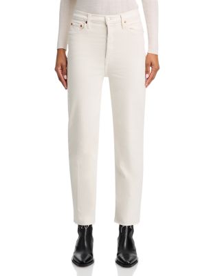 70s Stove Pipe High Rise Straight Ankle Jeans in Vintage White