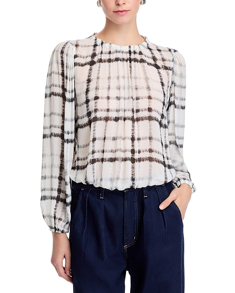 Bella Dahl Elastic Shirred Top In Brushed Plaid Print In Multi