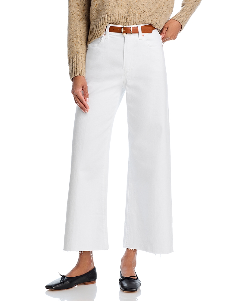 Paige Anessa Raw Hem High Rise Cropped Wide Leg Jeans In Crisp White In Crisp White
