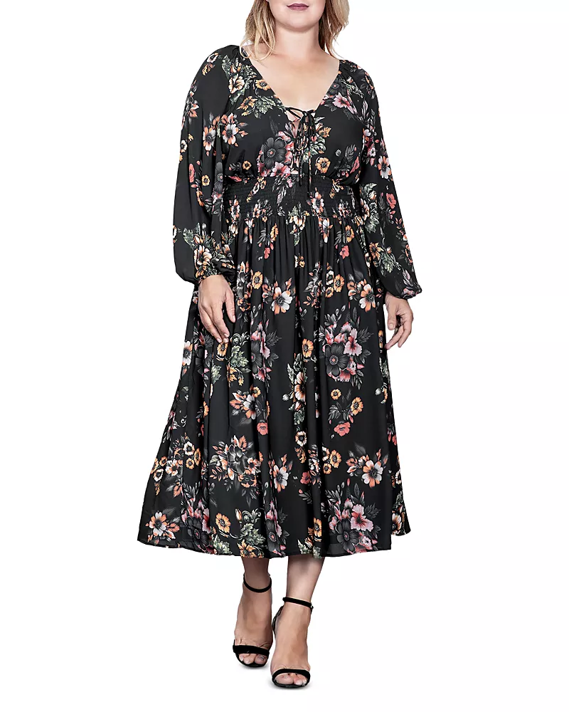 standards & practices Plus Size Lace Up Double V Neck Dress