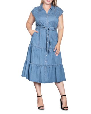 Plus Size Tiered Denim Midi Dress