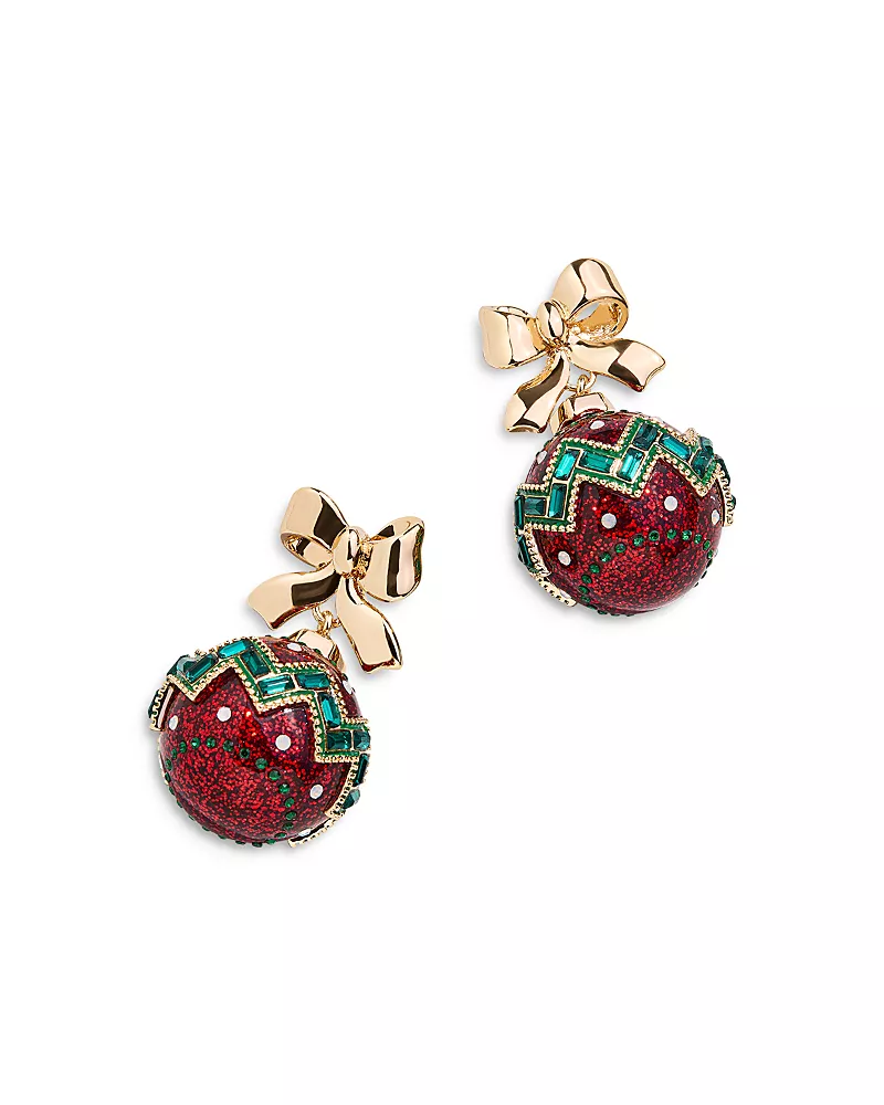 Baublebar Sleigh Bell Bling Bow & Ornament Drop Earrings in Gold Tone