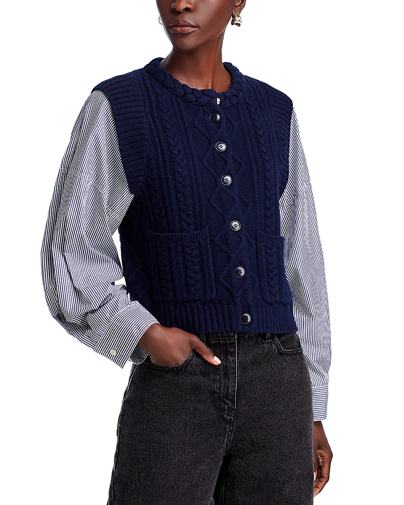 Shop Sea Caleb Mixed Media Sweater In Navy