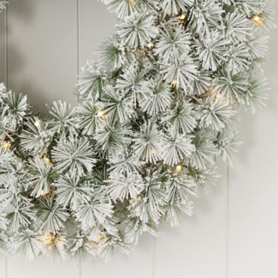 Flocked Winter Fir 24" Wreath with Clear Lights