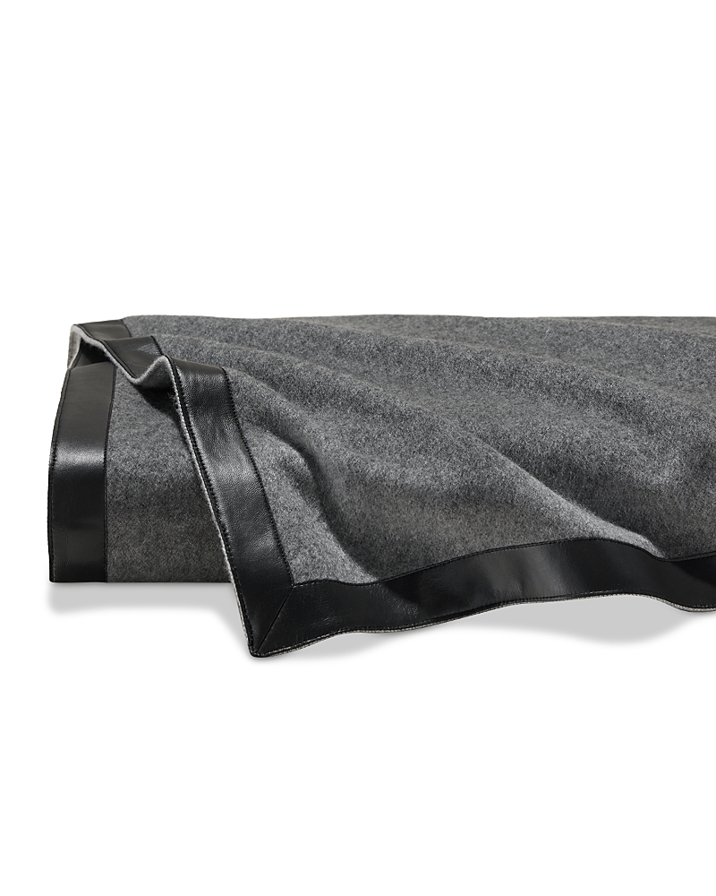 Pratesi Dolomiti Cashmere & Leather Throw Blanket, 55 X 71 In Charcoal/sterling